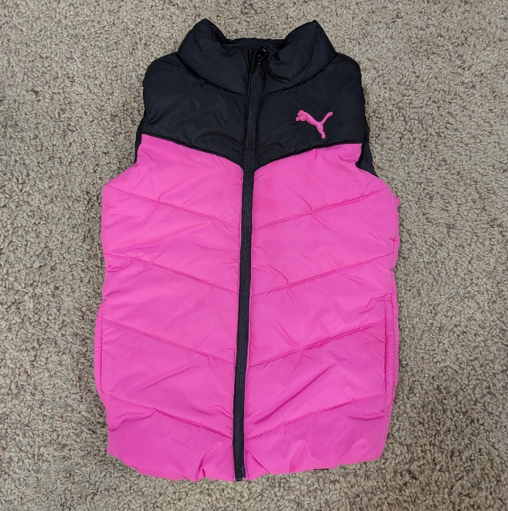 Puma Black and Pink Girl's Puffer Vest XS 5-6 yrs